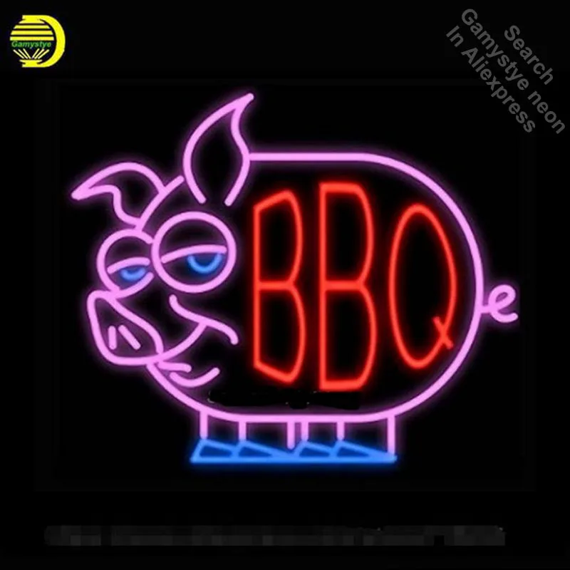 BBQ Pig Real NEON SIGN Handcrafted Garage Wall Sign Recreation Window Neon Bulbs Restaurant Garage Design Glass Tube VD 19x15
