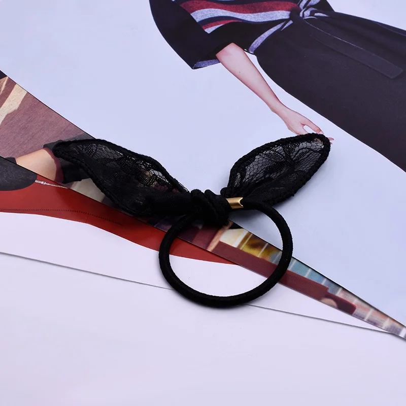 2018 Новые Модные Экзотические уши кролика волосы кольцо кружевной бант галстук