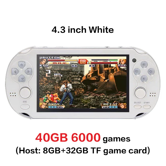 Новая портативная игровая консоль 4,3 дюйма, 64 бит, 40 ГБ, портативная игровая консоль, встроенная в 6000 игр для аркадных игр gba snes nes gbc smd - Цвет: 64bit White 6000game
