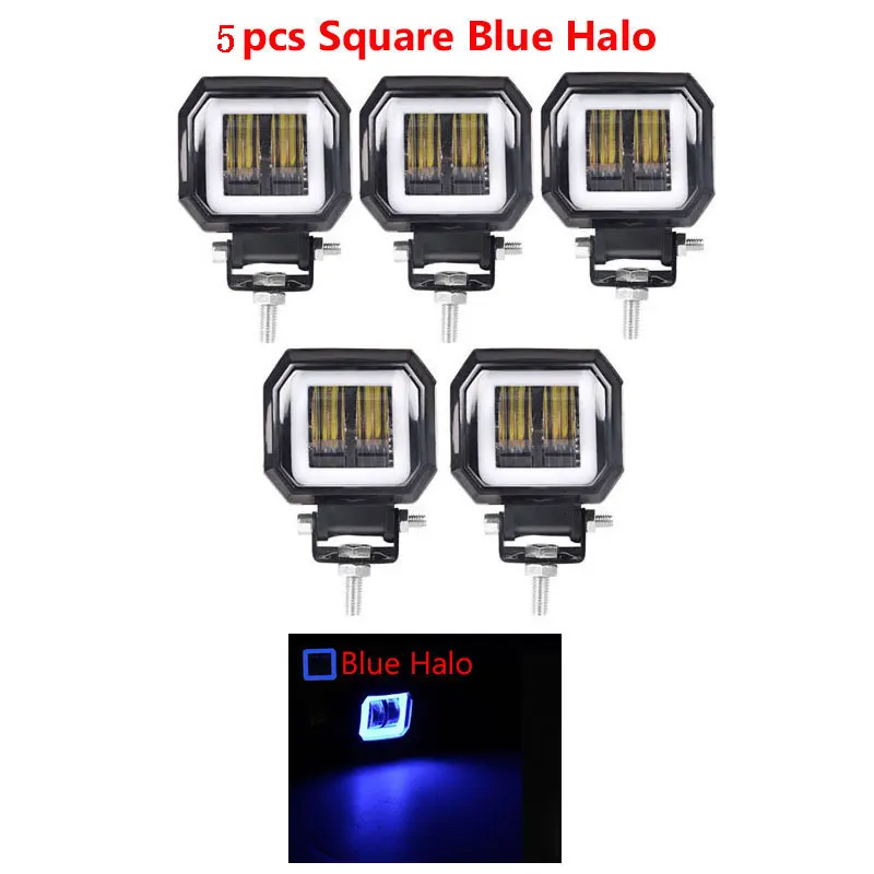 5pcs square blue 3 дюйма 7D объектив СВЕТОДИОДНЫЙ прожектор для автомобиля круглый квадратный портативный светодиодный рабочий свет внедорожный грузовик вождение автомобиля Мотоцикл 24 в 12 В светодиодный ATV - Цвет: 5pcs square blue