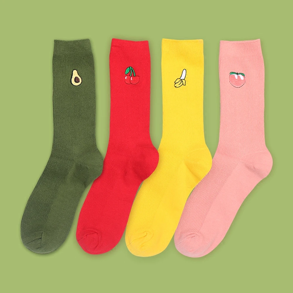 Женские носки большого размера Длинные вязаные мягкие с вышивкой авокадо банан