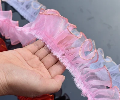 PINK Ручной складки юбка с оборками кружевной ткани свадьбы золотой кружевная отделка Одежда DIY головные уборы снег пряжи оборками кружева - Цвет: PINK
