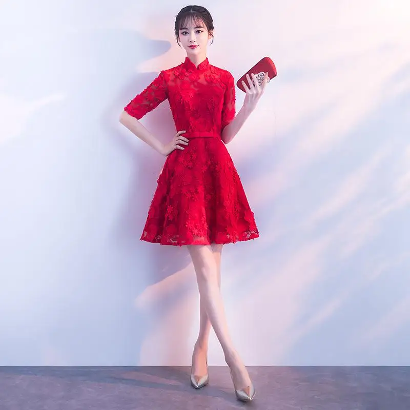 Новинка китайский женский полный Длина Холтер Cheongsam элегантное кружево на свадьбу для подружки невесты платье оверсайз XXXL улучшенное Qipao - Цвет: Style 10