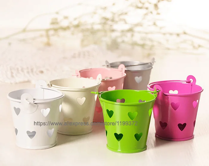 100pcs Heart Hollow Metal Wedding Party Shower Gift Mini Small Assorted Colored Tin Pails Buckets Bucket Candy Chocolate Box | Дом и сад