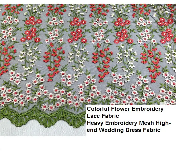 

Multicolour small flower embroidery cloth lace net fabric high quality wedding dress clothes fabric