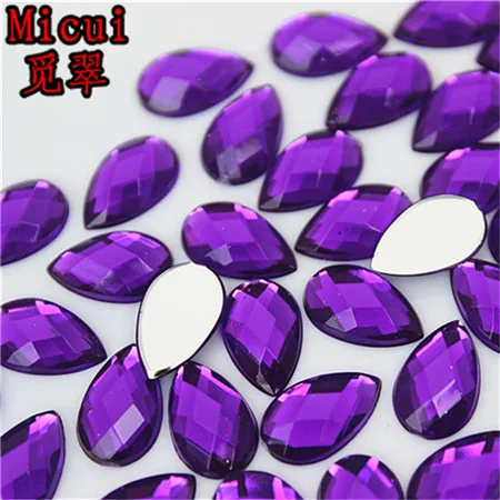 Purple Micui 100 шт 8*13 мм разноцветные стразы в виде капли с плоской задней стороной акриловые камни хрустальные камни не Швейные бусины для одежды DIY MC716 - Цвет: Purple