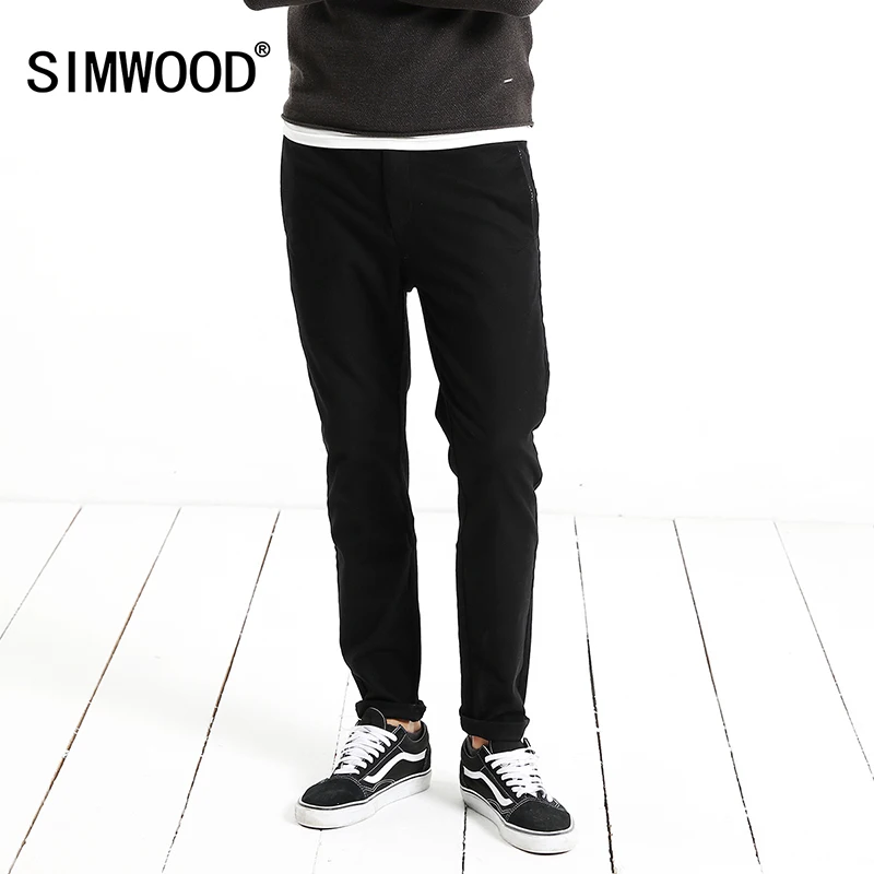 SIMWOOD новые Брендовые повседневные мужские брюки 2019 осенние облегающие черные