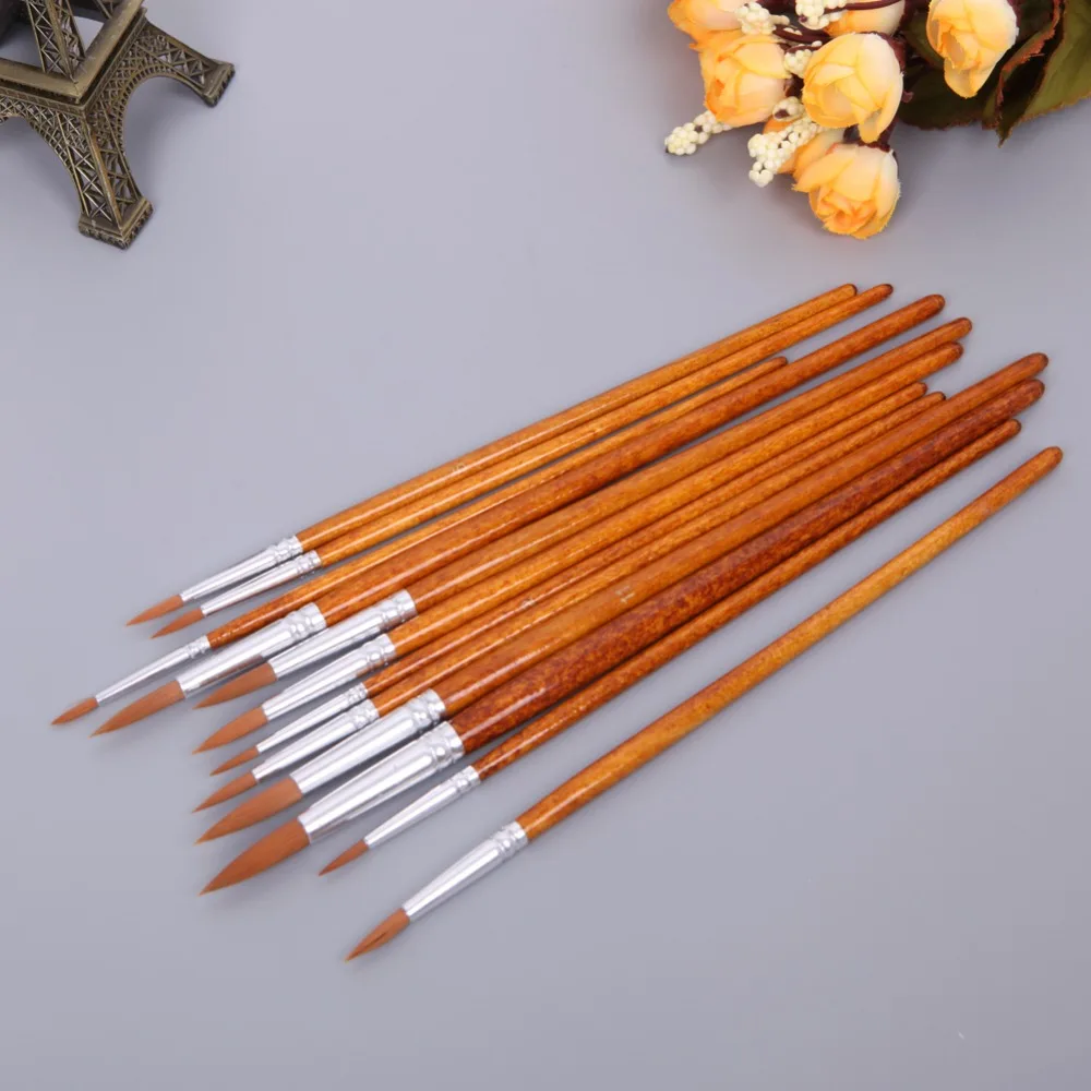 

12Pcs Artists Paint Brush Set Acrylic Watercolor Round Pointed Tip Nylon Hair
