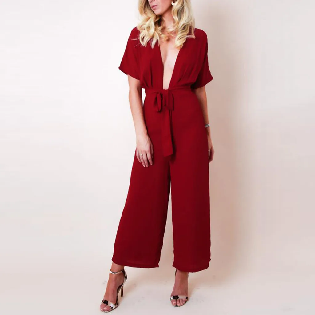 Комбинезоны для женщин лето 2019 глубокий v-образный вырез короткий рукав