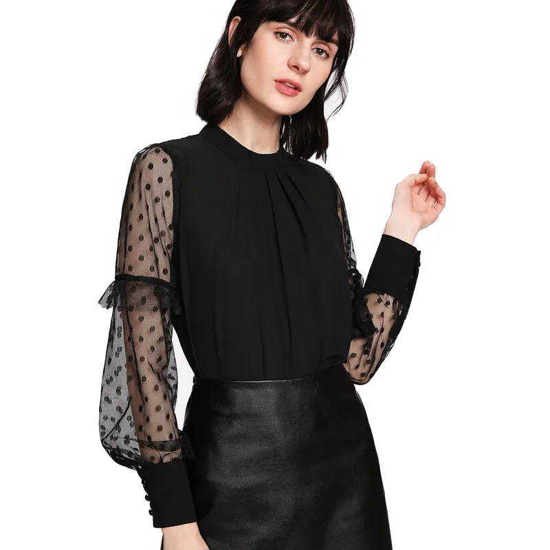 Spring Blusas Feminina Elegant Chiffon Blouses Women Sexy Casual Mesh Patch work Female Shirt Fashion Tops Ladies Lace Blouse |
