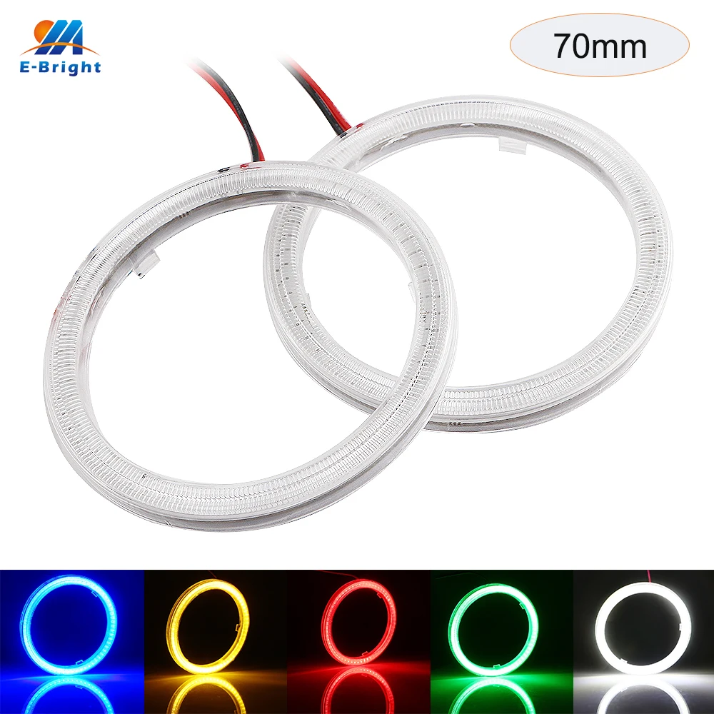 YM E-Bright 2 шт. COB светодиодный ангельские глазки 70 мм 60 SMD 12 В Авто Halo Кольцо для автомобиля мотоцикла с чехлом белый синий красный зеленый желтый микс