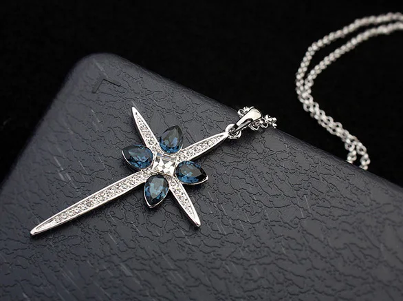 

Vintage Cross Crystal From Swarovski Long Statement Necklace For Women Lady Necklaces & Pendants Fashion Jewelry