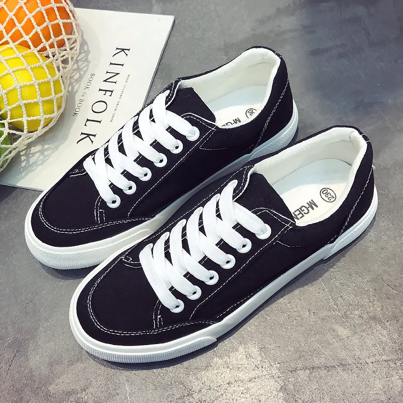 Women sneakers 2019 new arrivals fashion lace-up black/white women shoes solid sewing shallow casual canvas A3A-23 | Обувь