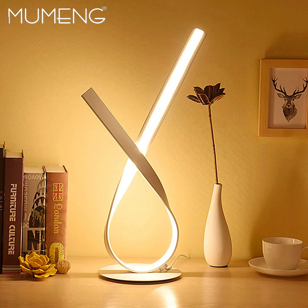 MUMENG светодио дный LED Настольная лампа В 220 Вт в 12 Вт теплый белый алюминиевая настольная лампа затемнения свет плавная регулировка управления Современный Творческий стол свет