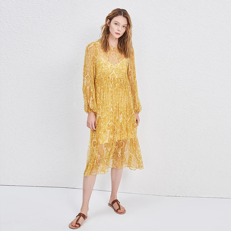 Женское пляжное платье Heydress желтое этническое свободное с длинным рукавом и