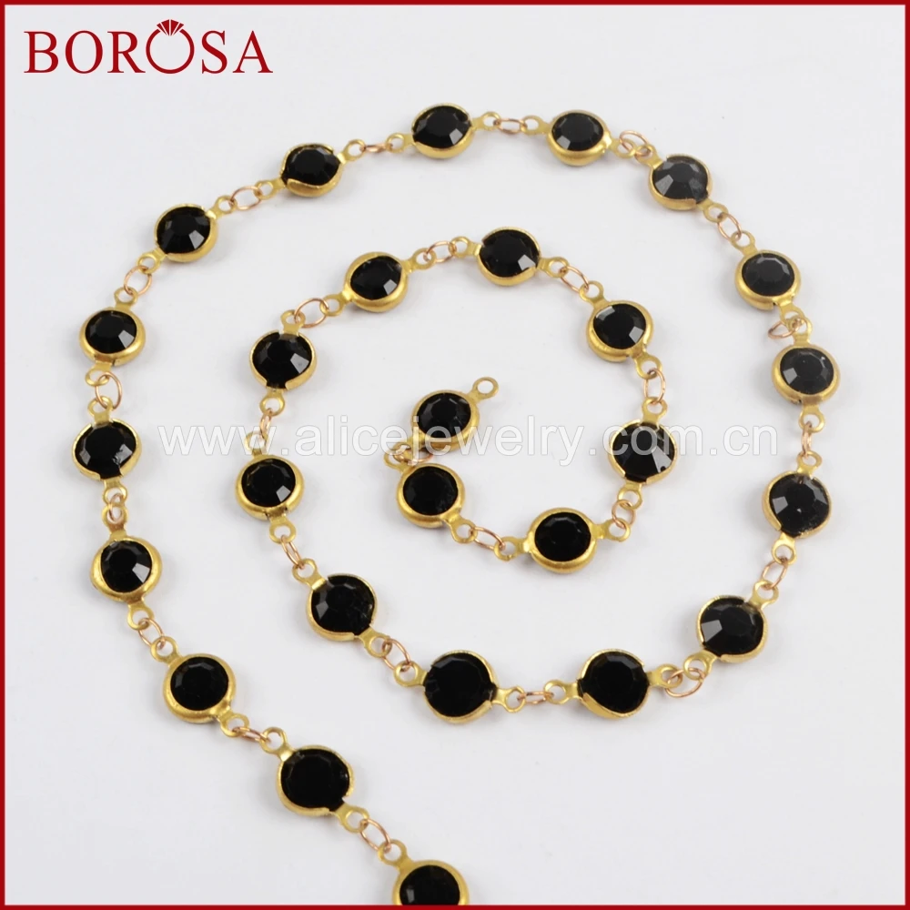 

BOROSA Gold Color 7mm Black Crystal Druzy Crystal Faceted Coin Rosary Chains for Necklace Drusy Chains for Necklace DIY JT198