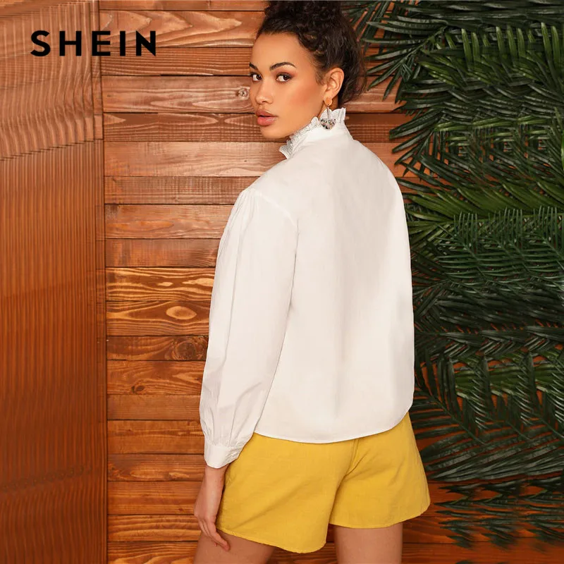 SHEIN Нарядная Блузка С Оборками, Женская Блузка С Рюшами И Длинными Рукавами