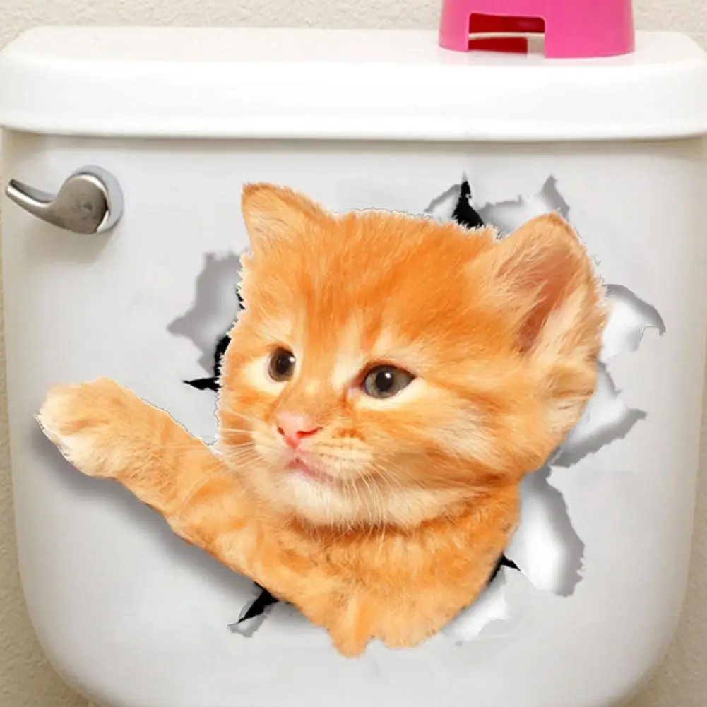 3D Cat & Dog отверстие просмотра яркие стены Туалет Стикеры разбили переключатель