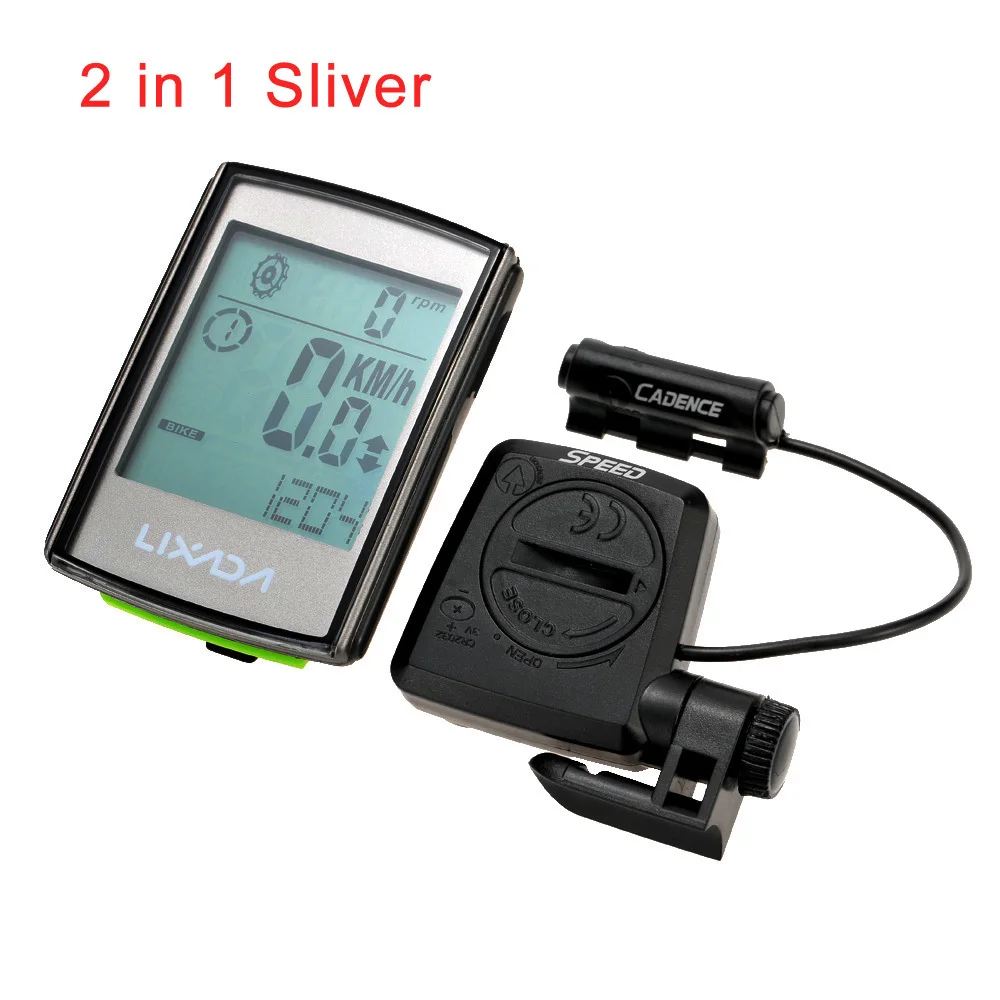 2 in 1 Sliver Lixada Многофункциональный водонепроницаемый беспроводной lcd велосипедный компьютер спидометр секундомер Спидометр водостойкий цифровой - Цвет: 2 in 1 Sliver