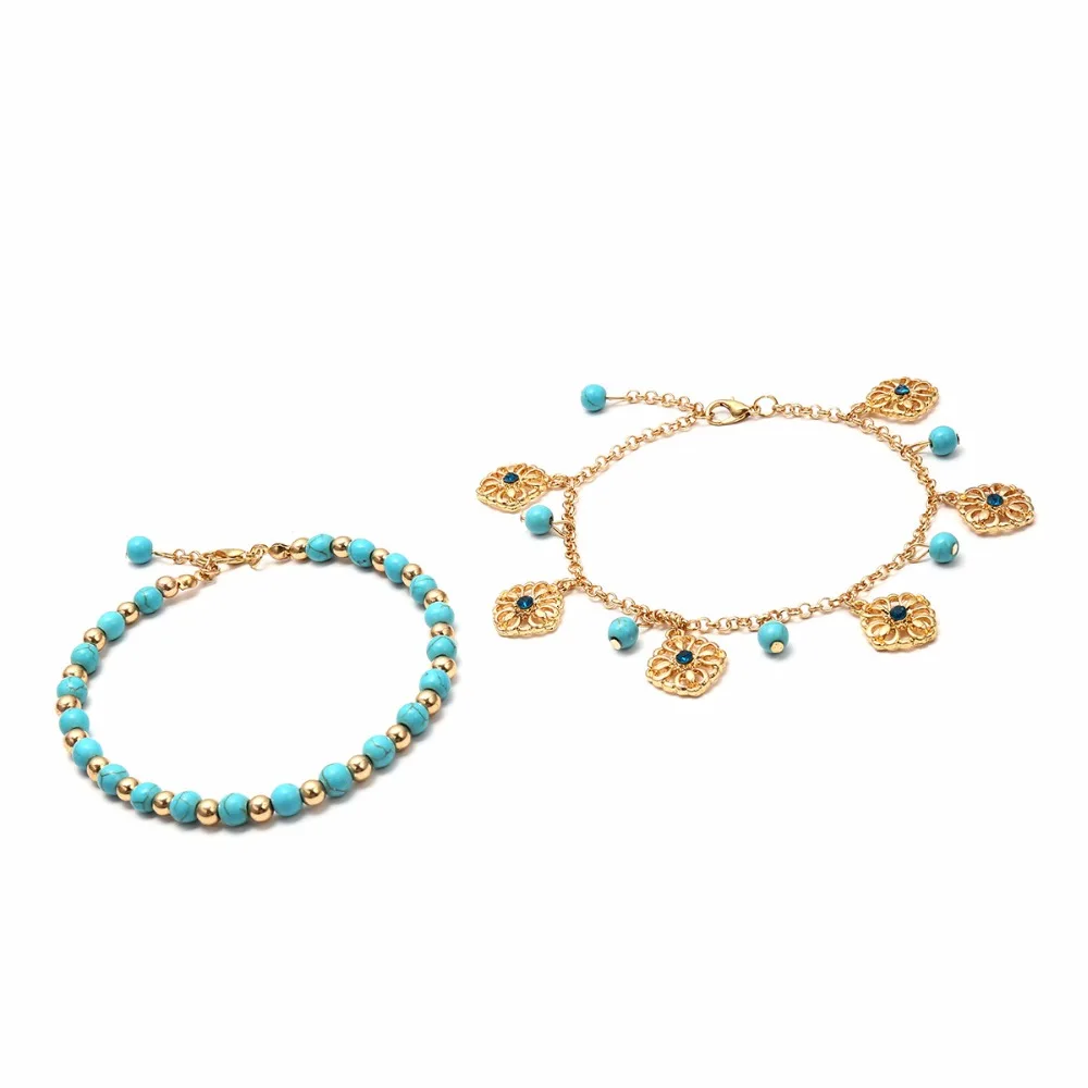 DIEZI один набор bijoux богемский цветок ножные браслеты натуральный камень Бусины лодыжки браслет для женщин босиком сандалии ноги цепь ножные браслеты