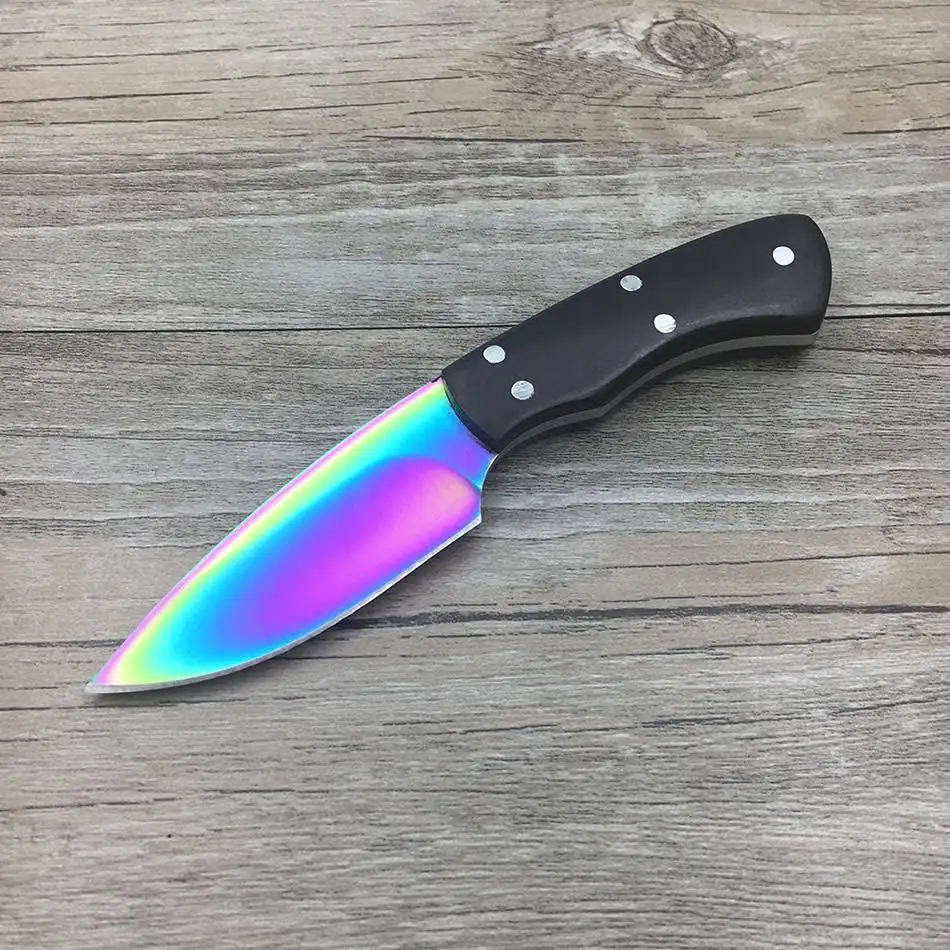 black fade Высококачественные охотничьи ножи с деревянной ручкой для кемпинга, выживания, тактический фиксированный нож, охотничий прямой нож, мини EDC инструмент - Цвет: black fade