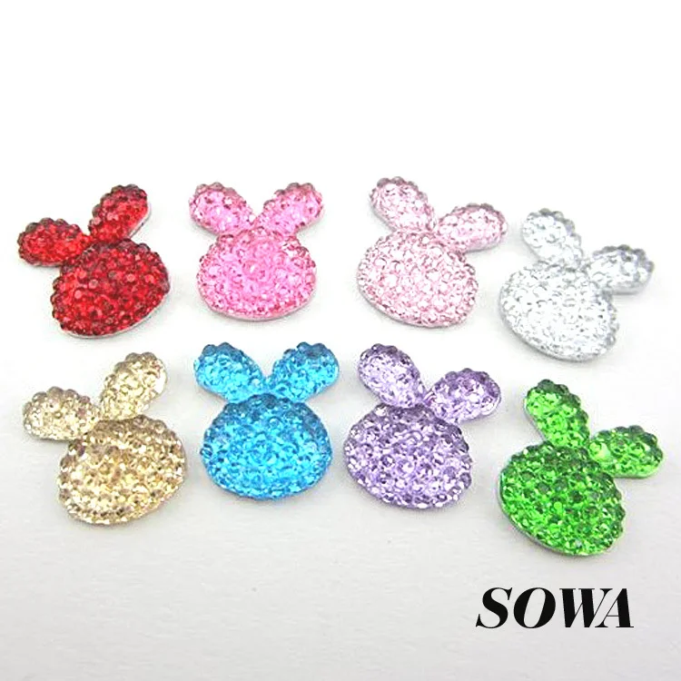 

Free Shipping 30pcs/lot Size 12*15mm Multicolor Rabbit Head Flatback Scrapbooking for phone/wedding AB Resin Beads