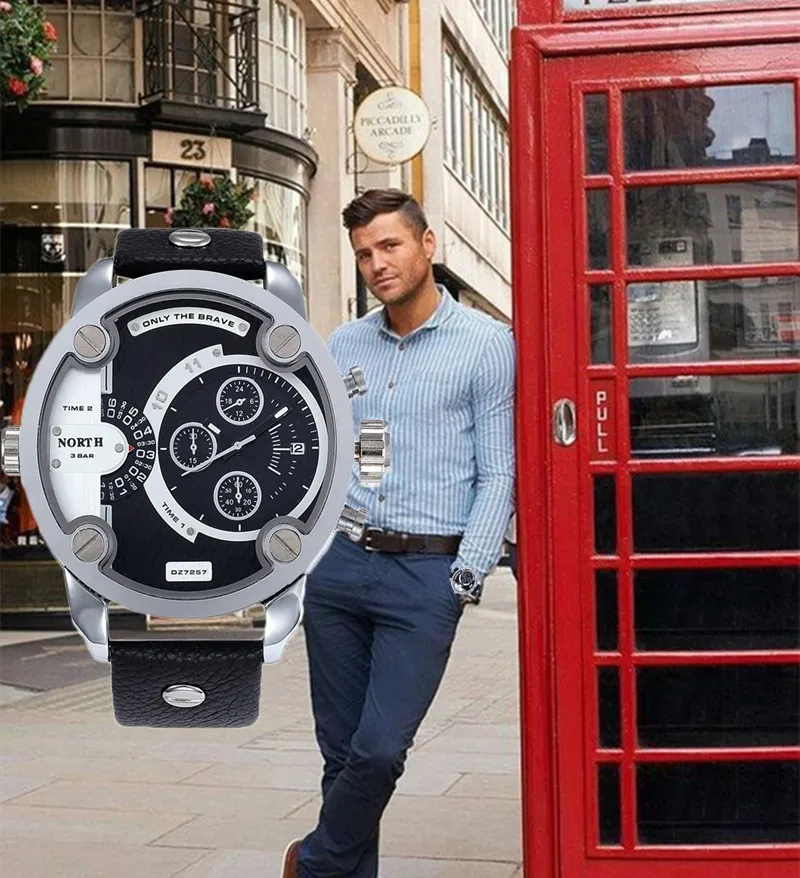 Часы класса люкс от года North Watches, спортивные мужские часы с кожаным ремешком, водонепроницаемые на глубине 30м, мужские и женские кварцевые часы Relogios Masculino