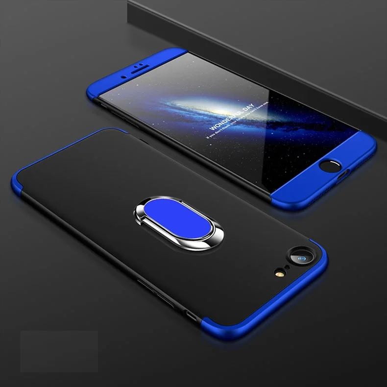 Кольцо на палец, матовый чехол для iPhone Чехлы для iPhone 7 8 X чехол крышка металлический держатель телефона чехол для Apple iPhone X 7Plus iPhone 8Plus чехол s AB181 - Цвет: blue