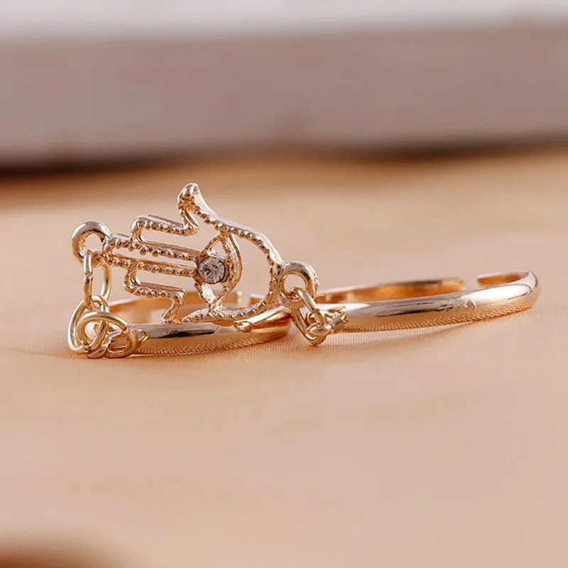 Женское Винтажное кольцо Fatima золотое/серебряное с кисточками и кристаллами 2