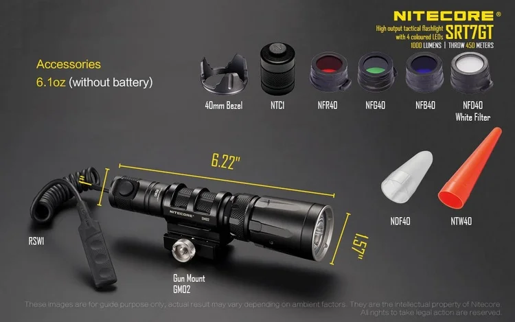 Лучшие продажи NITECORE SRT7GT 1000 люмен 4 цвета светильник вспышки светильник умный кольцо селектор Водонепроницаемый поиск Torchin Рыбалка 18650 Батарея