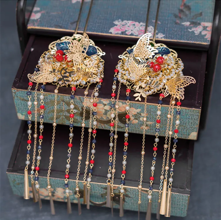 JaneVini роскошный китайский головной убор невесты древние красные шпильки в форме