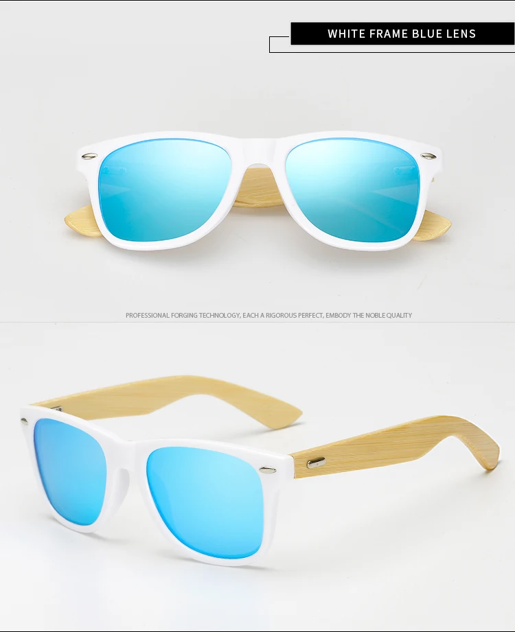White Blue Longkeader, поляризационные деревянные бамбуковые солнцезащитные очки, женские, фирменный дизайн, мужские, настоящие деревянные дужки, солнцезащитные очки, зеркальные линзы, Gafas de sol - Цвет линз: White Blue
