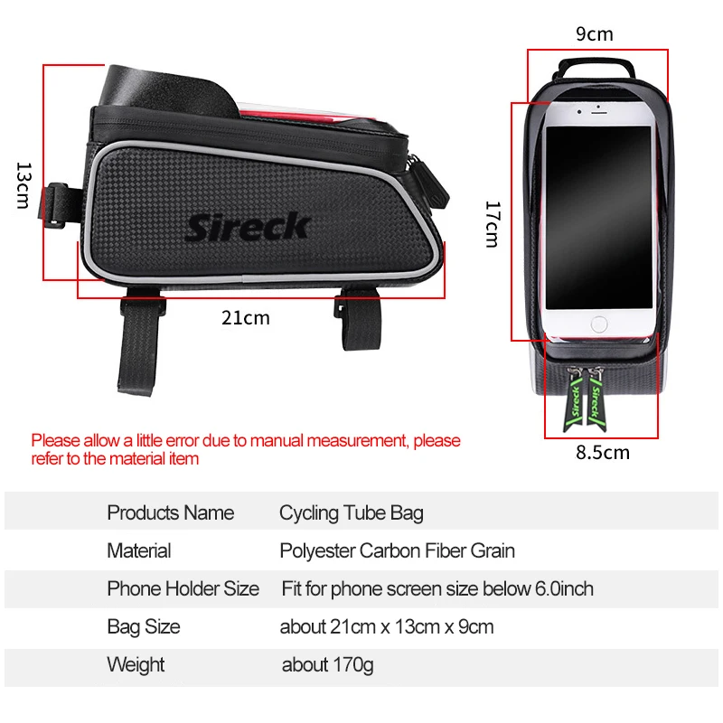 Sireck Waterproof Cycling Bag Touchscreen Bicycle Front Frame 6.0 Inch Bike Phone Case Pannier Top Tube Accessories | Спорт и