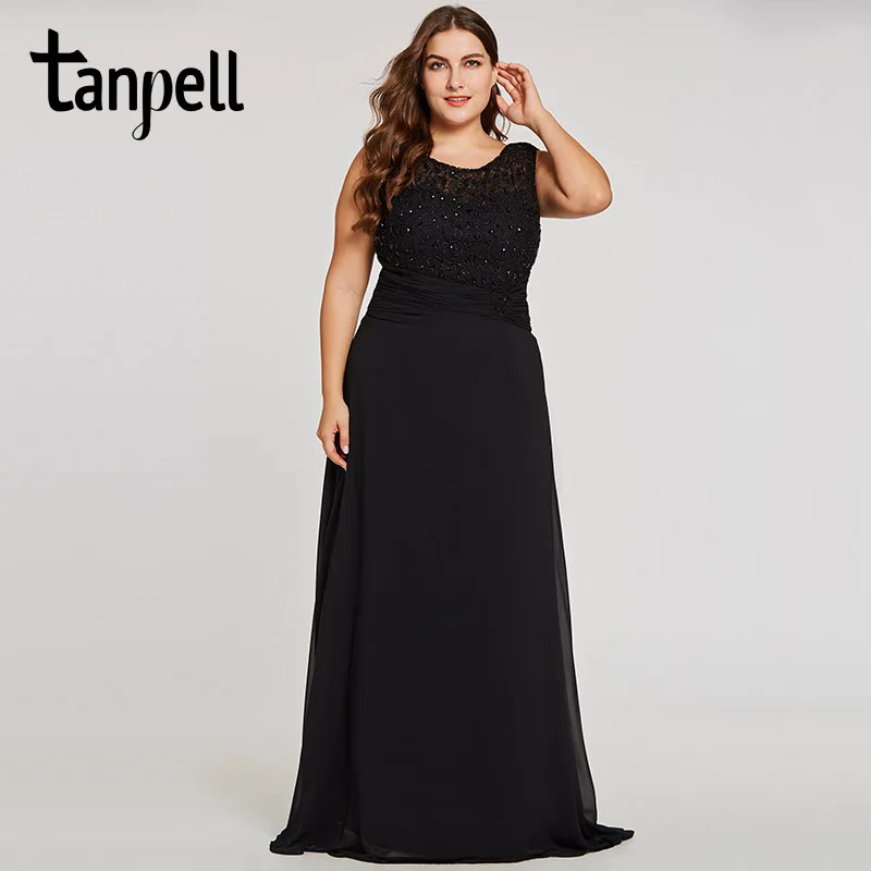 Длинное вечернее платье Tanpell с глубоким круглым вырезом без рукавов аппликация