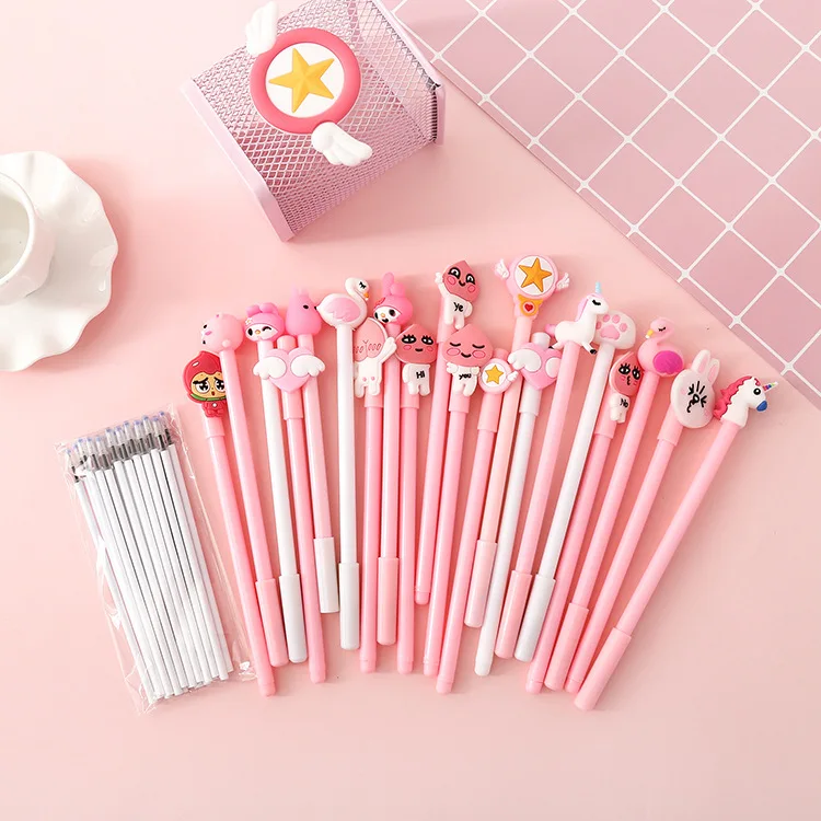 20 шт./компл. гелевая ручка с заправкой Kawaii caneta необычные ручки единорогом papelaria kalem