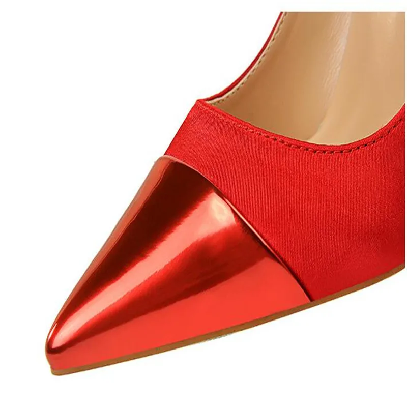 Женские атласные туфли лодочки Tacones на высоком каблуке 10 см синие и зеленые День