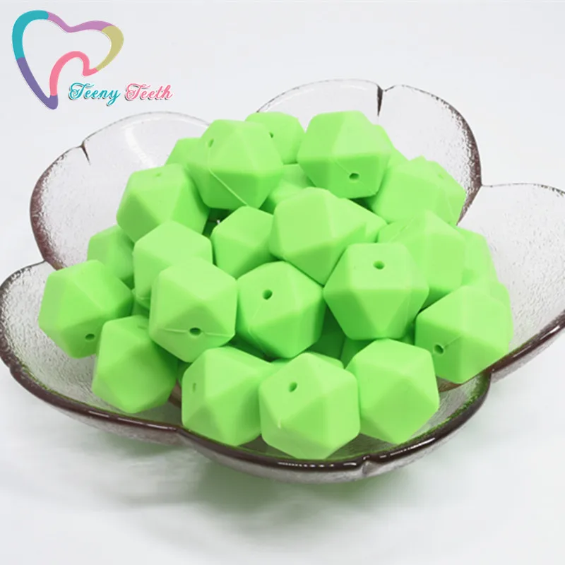 Light Green 10 шт Силиконовые бусы для прорезывания зубов шестигранник 14 мм/17 мм силиконовые жевательные бусины ожерелье зубы DIY Ювелирные изделия запчасти пищевой силиконовый бисер - Цвет: Light Green