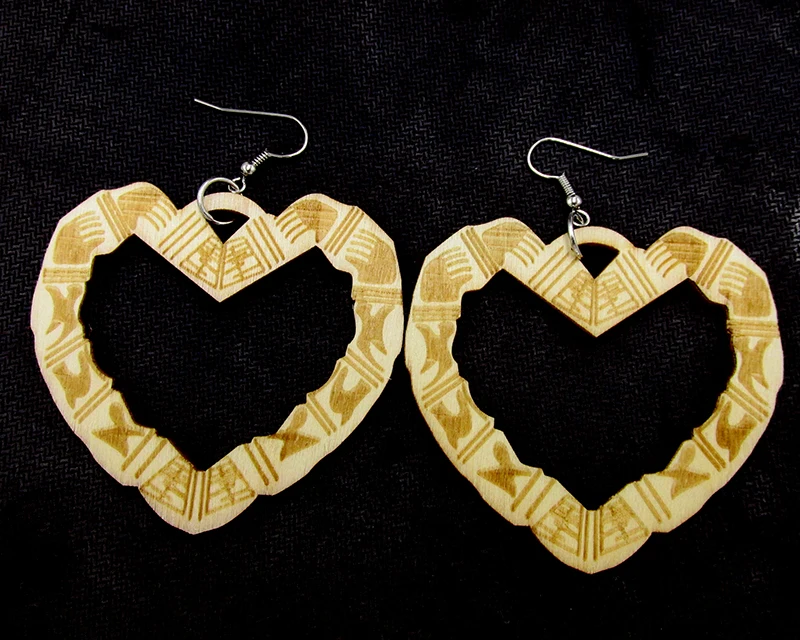 Деревянные висячие серьги с гравировкой в форме сердца|dangle earrings|wood dangle earringsearrings |