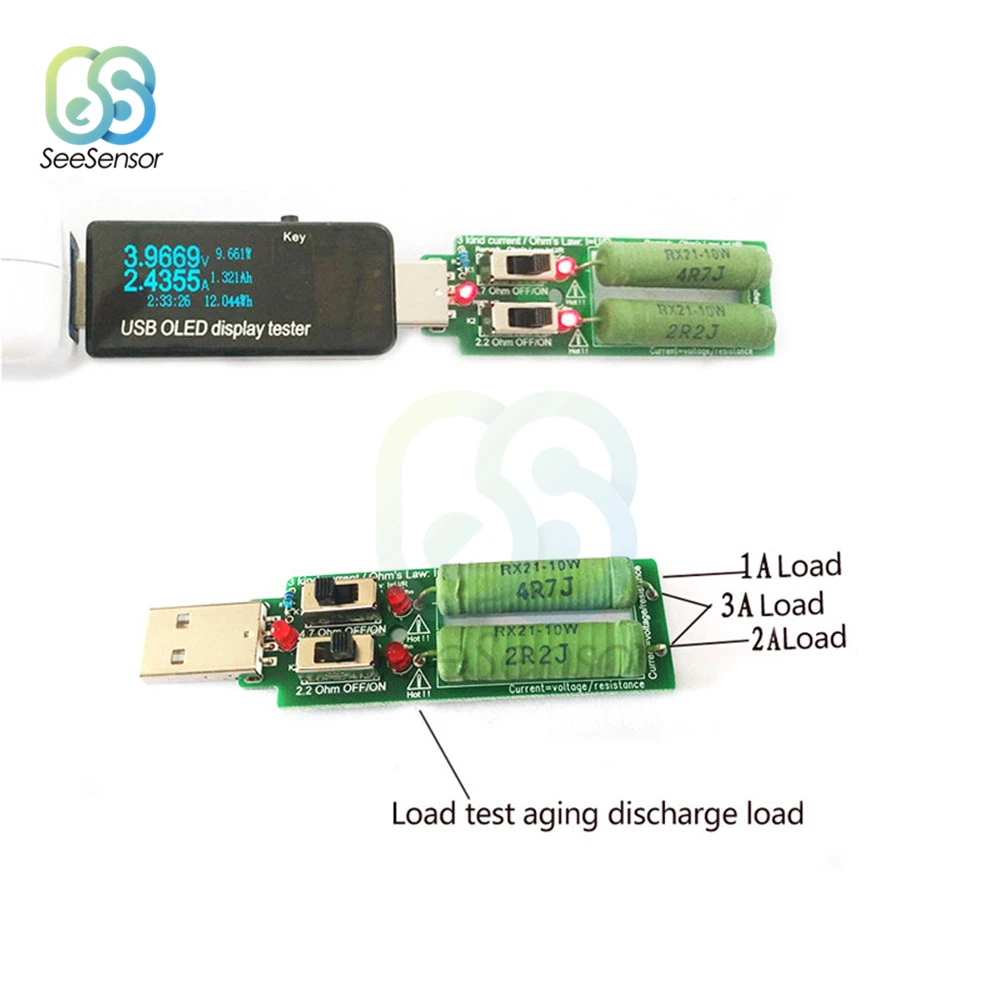 USB резистор DC электронная нагрузка с регулируемым переключателем 5 в 1A/2A/3A емкость батареи напряжение тестер сопротивления разряда