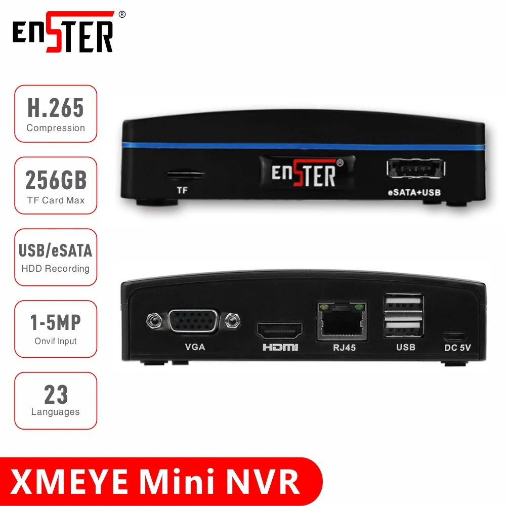 ENSTER Portable Super Mini NVR 16CH 5MP 8CH 4MP 4CH 5MP Onvif Recorder Support XMEYE App, TF Card, USB HDD, E-SATA HDD Recording