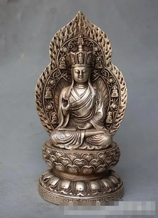 Тибетский серебряный DiZang Jizo King Ksitigarbha Bodhisattva статуя Будды|statue woman|buddha statue bronzebuddha wood