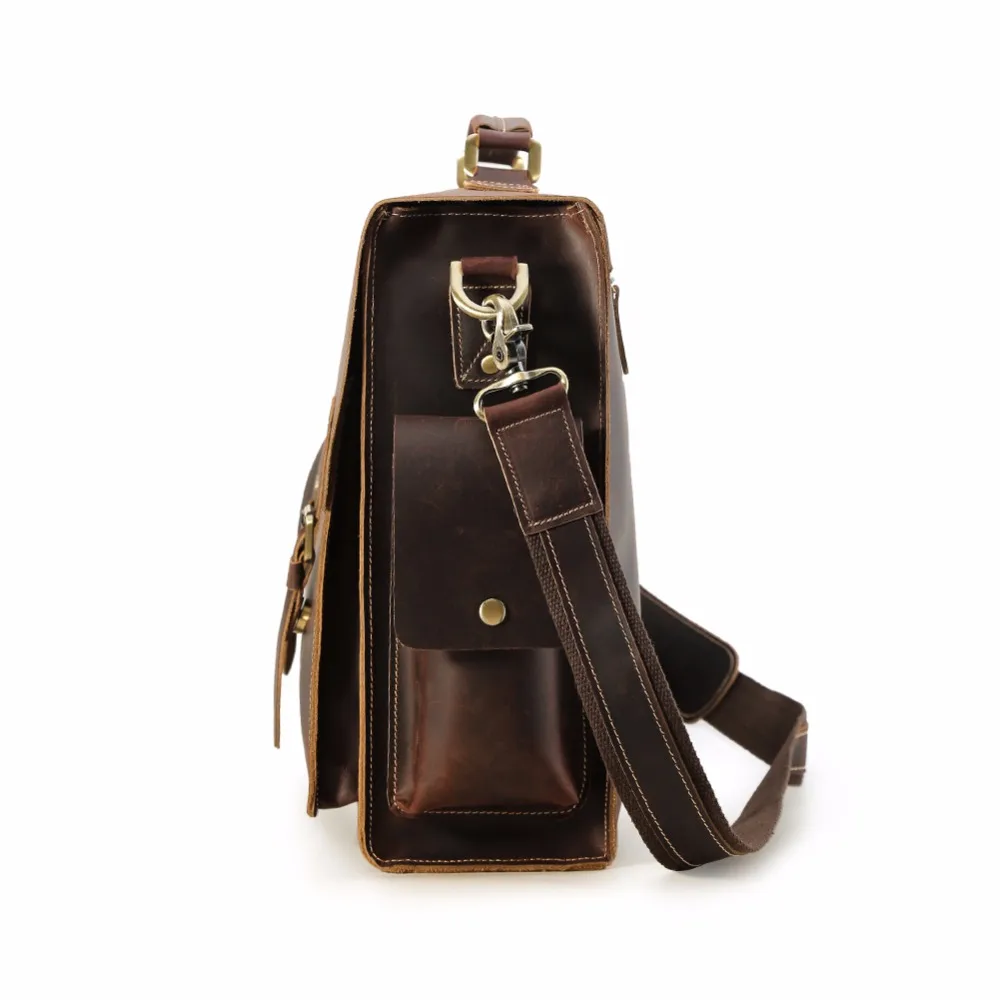 TIDING Mens Genuine Briefcases For 17&quot Laptop Bag Vintage Style Cross Body Shoulder Messenger Crazy horse Leather New 1406 | Багаж и