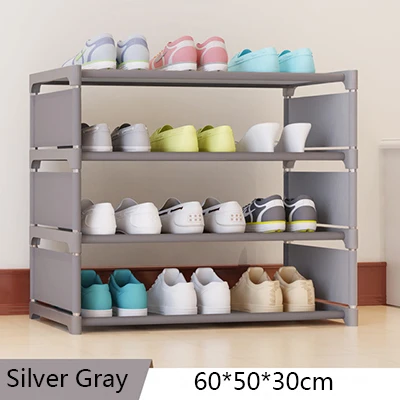 gray 4 layer Простой стеллаж для обуви ментальный многослойный стеллаж хранение обуви современный минималистичный пылезащитный нетканый шкаф для обуви - Цвет: gray 4 layer