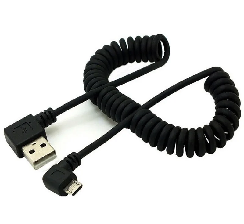 

micro usb male 90 degree left angled to usb male left angled spring Retractable stretch cable sync data Fast charge 2A 1.2m/4FT