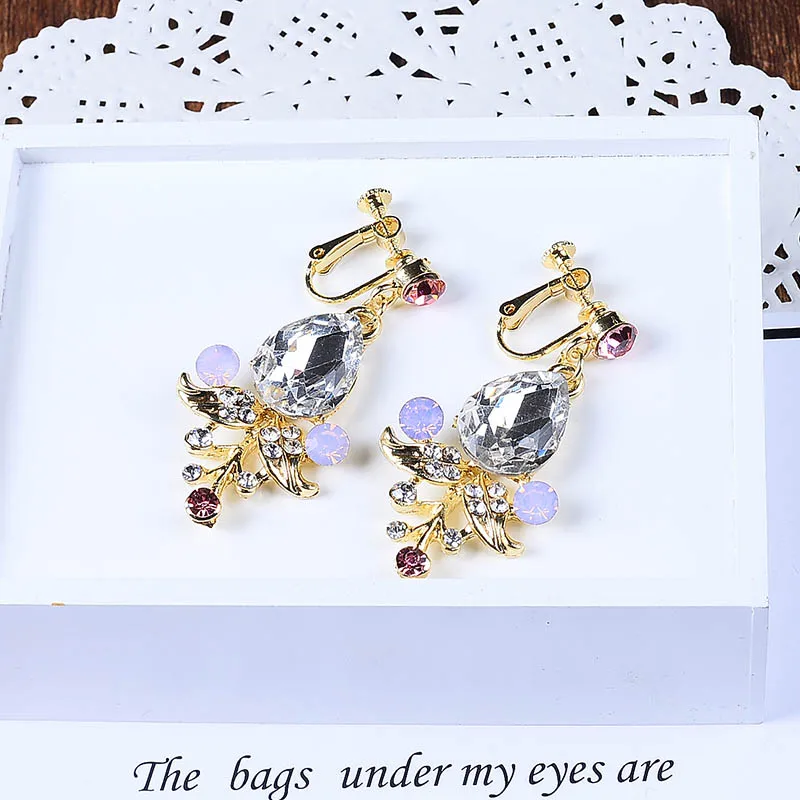 Высококачественные серьги клипсы с кристаллами для женщин без пирсинга каффы