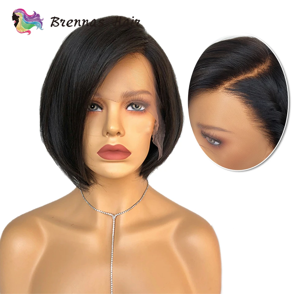 Бразильские человеческие волосы Remy, прямые, короткие, Боб, парик на кружеве, боковая часть, парик на шнурке, предварительно выщипанные, отбеленные, knotes 8-16 дюймов для женщин