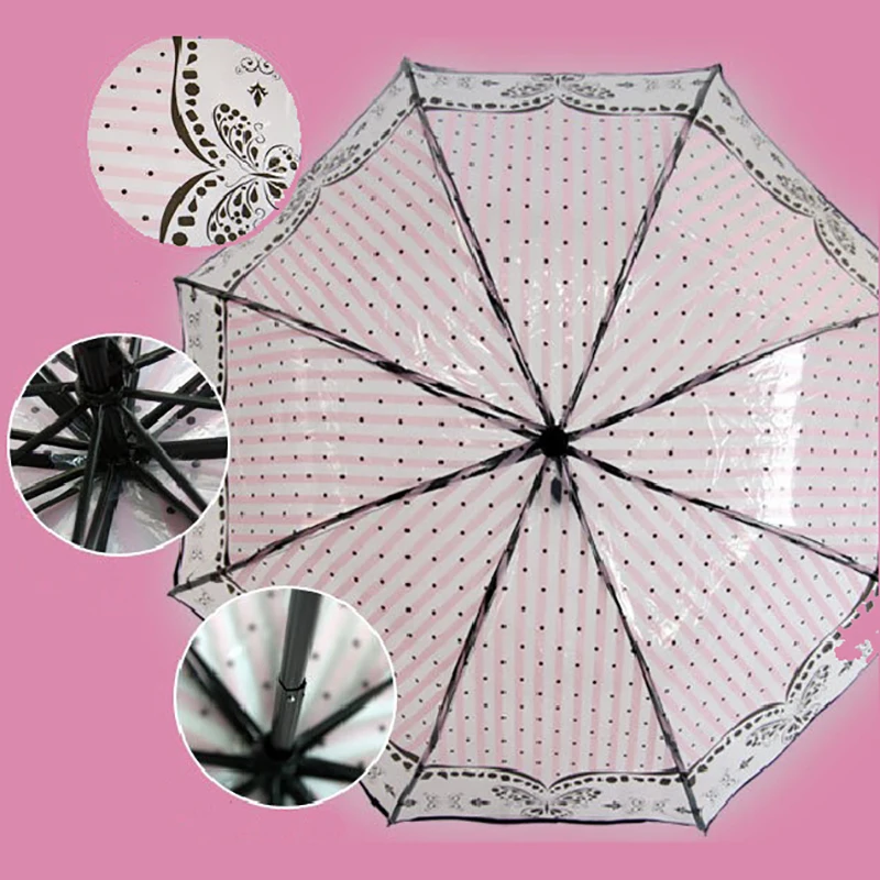 

Transparent Umbrella Women Rain Three-fold Thick Paraguas Plastic Clear Lace Parasol 2016 New Fashion 8 Ribs Girls Umbrella