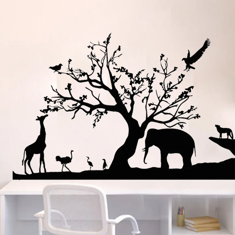 Новейшие лесные зоопарк джунгли дикие животные настенные наклейки черные из ПВХ