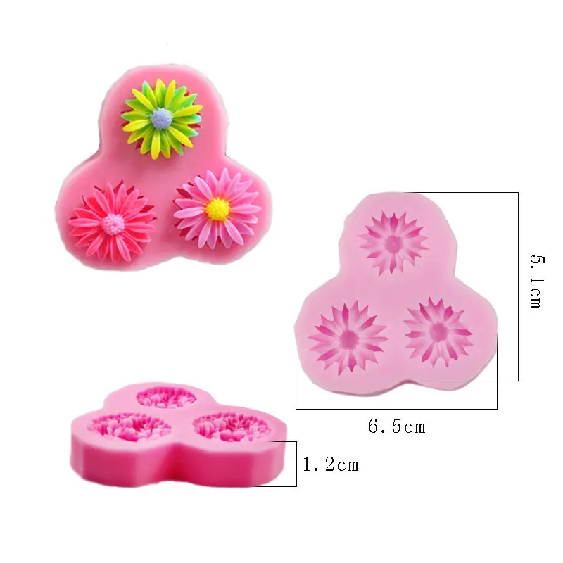 

Силиконовая мини-форма с 3 отверстиями для цветов, хризантем, помадки