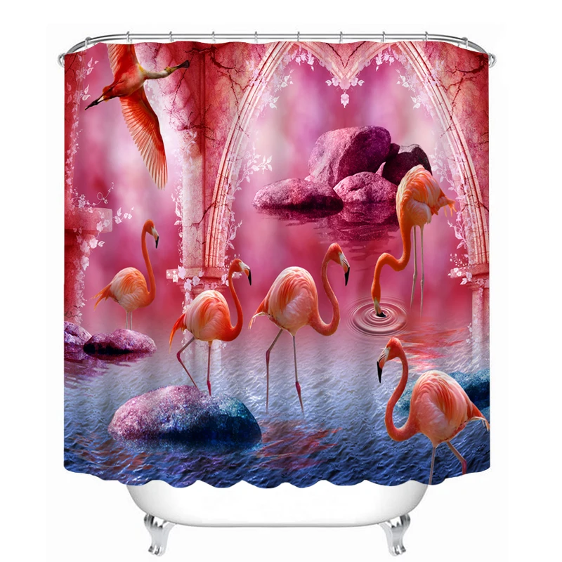 

Flamingo Pattern Pattern 3D Shower Curtain Polyester Fabric Waterproof Shower Curtain Eco-Friendly Bathroom Curtain Home